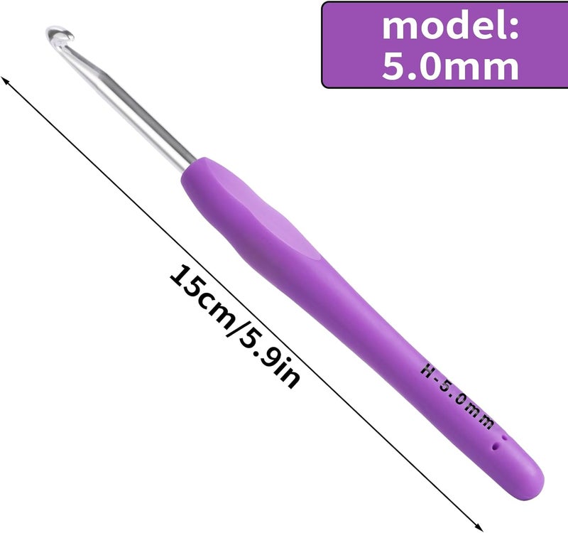 Gerute 5mm Crochet Hook, Ergonomic Crochet Hook, Smooth and Extra Long Knitting Needles, with Soft Rubber Ergonomic Handle and Aluminum Tip, Perfect Beginner and Arthritic Crochet Hooks (5 mm) - Image 2